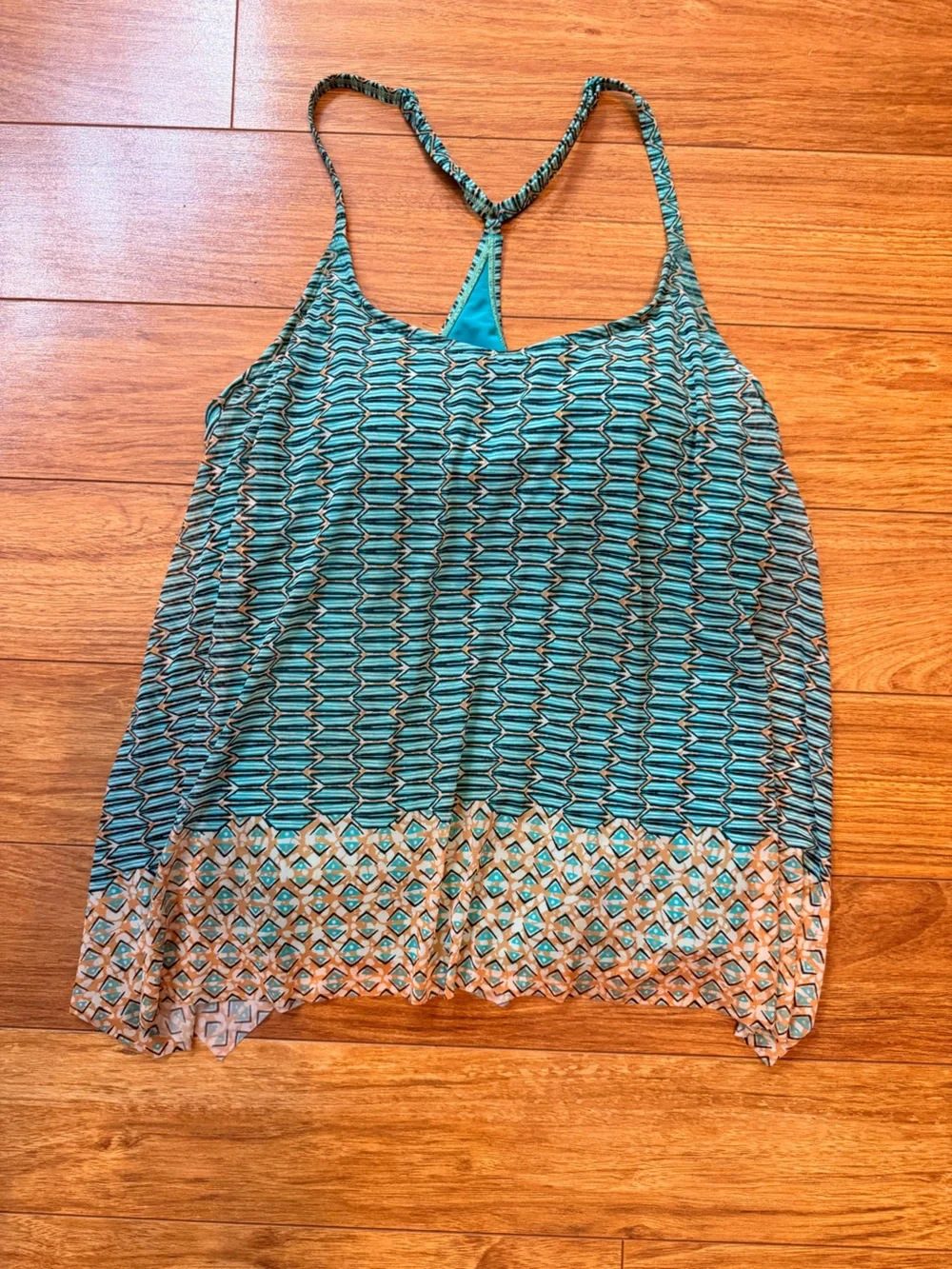 Coco Reef Teal and Cream Geometric Tank Tunic Swim Tank 38C
